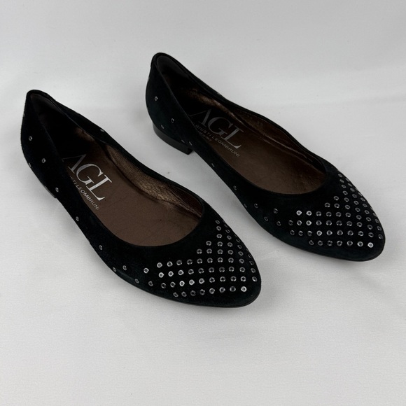 Agl Shoes - Black Studded Suede Ballet Flats Made in Italy Sz 39 (US 8.5-9) AGL 🖤✨